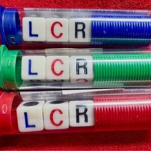 LCR Dice Game with Red, Green, Blue Chips